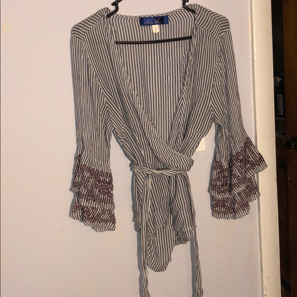 striped tie around blouse